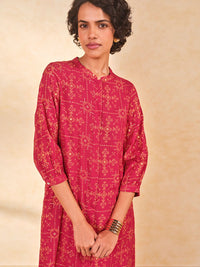 Global Desi Bandhani Printed Mandarin Collar Straight Kurta with Palazzo