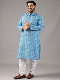 SOJANYA PLUS Plus Size Lelaki Motif Etnik Bercetak Kolar Jalur Kurta Lurus Dengan Piyama