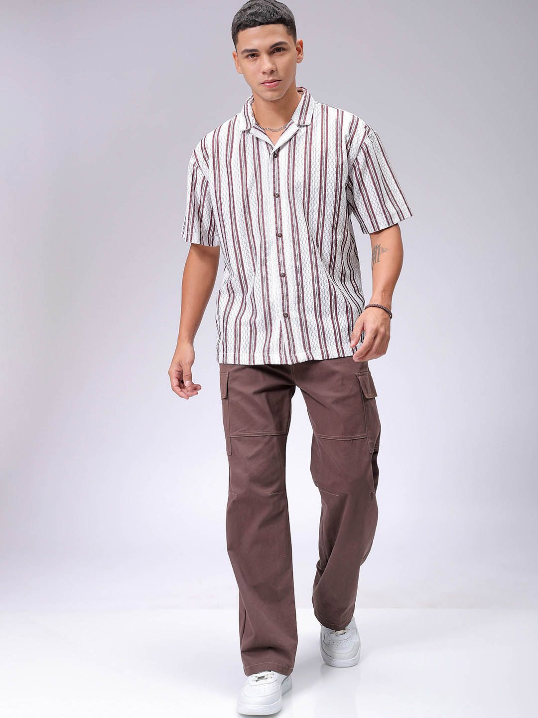 The Indian Garage Co Men Relaxed Fit Striped Textured Resortwear Shirt