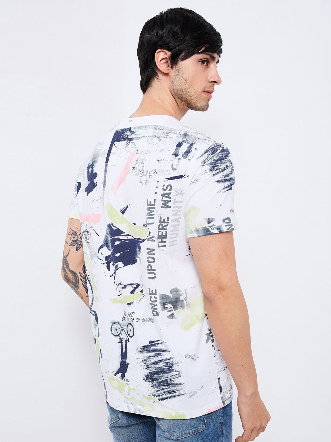 SPYKAR Men Abstract Printed Round Neck Cotton Slim Fit T-shirt