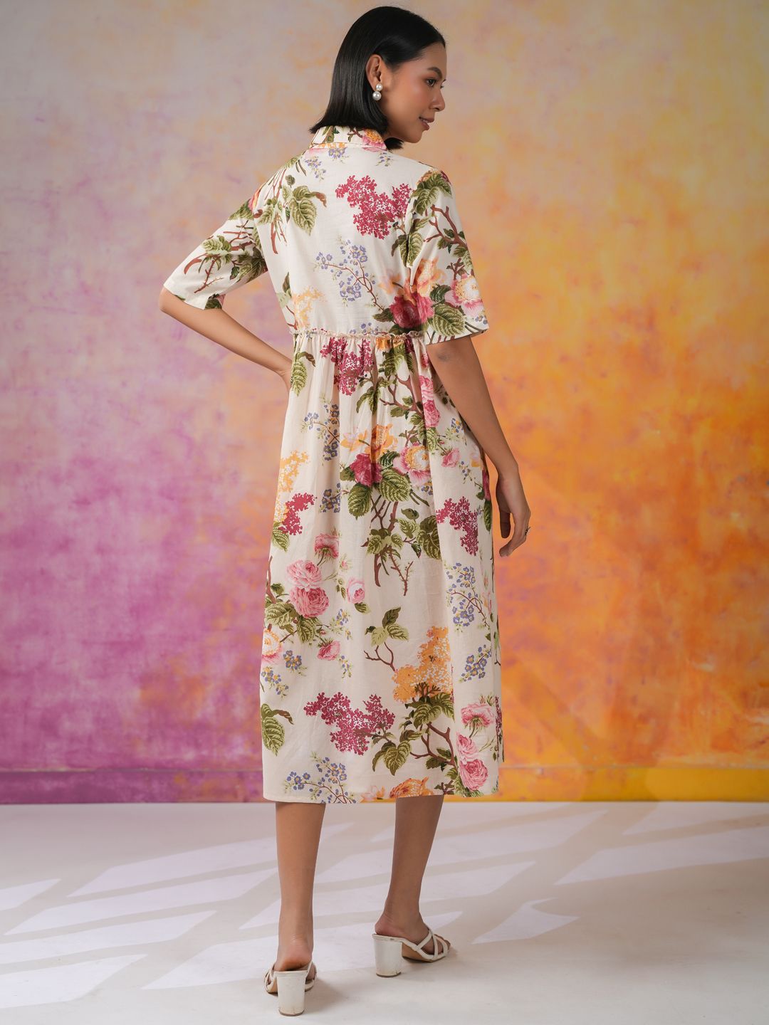 Sanskrutihomes Wanita Bercetak Fit & Flare Midi Dress