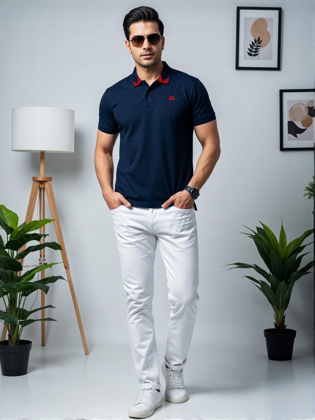 ADRO Men Navy Blue Cotton Tshirts