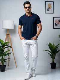 ADRO Men Navy Blue Cotton Tshirts