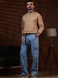 Eszett Lelaki Cotton Solid Leher Bulat Sweatshirt