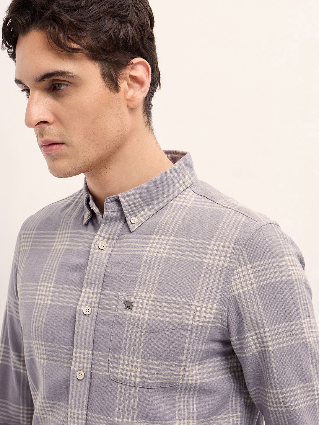 THE BEAR HOUSE Men Slim Fit Button-Down Collar Checked Cotton Casual Shirt