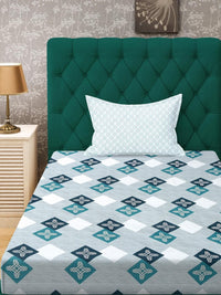 KLOTTHE Turquoise Blue Cotton Geometric 400 TC Single Bedsheets