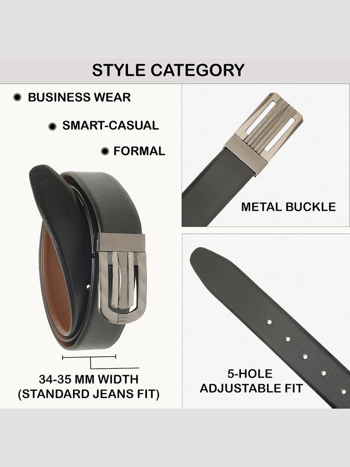 Teakwood Leathers Men Textured Leather Reversible Formal Belt
