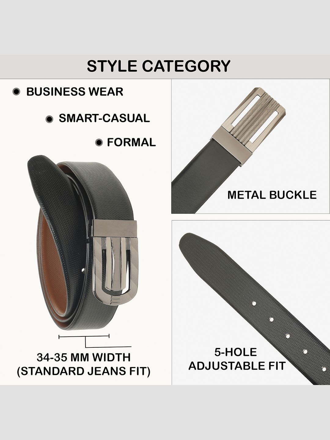 Teakwood Leathers Men Textured Leather Reversible Formal Belt