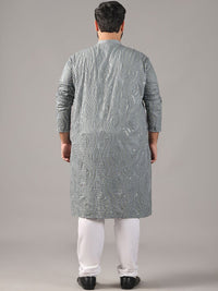 SOJANYA PLUS Size Floral Embroidered Band Collar Sequin Cotton Straight Kurta