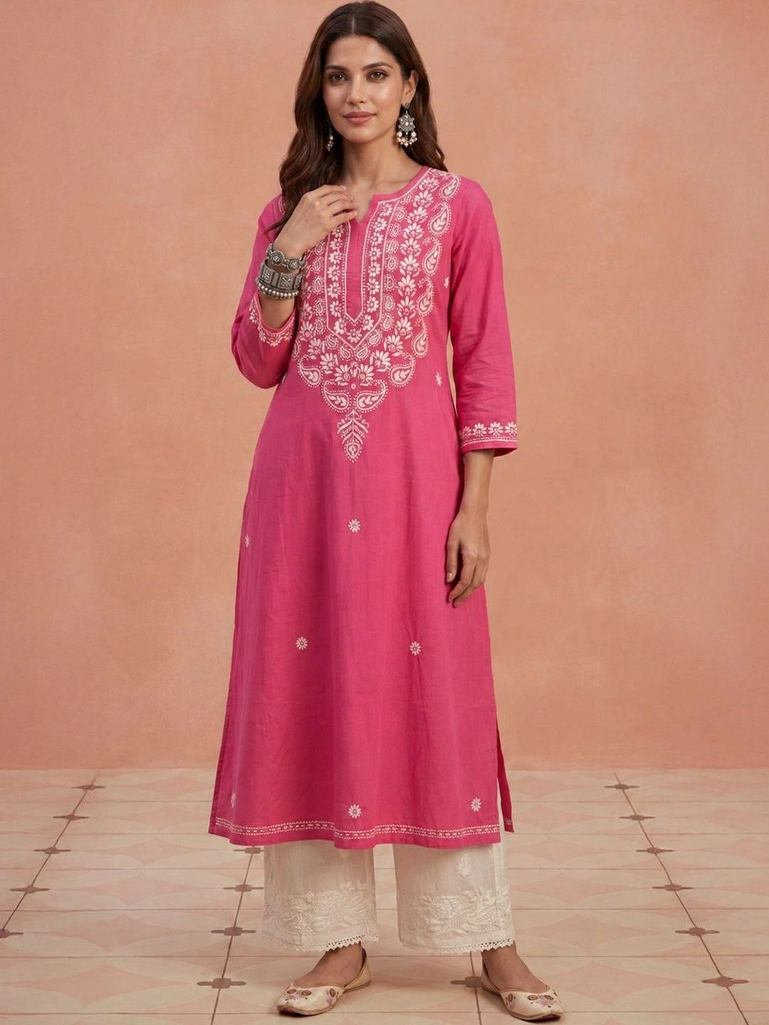 Rumah Wanita Chikankari Sulam Kurta Chikankari