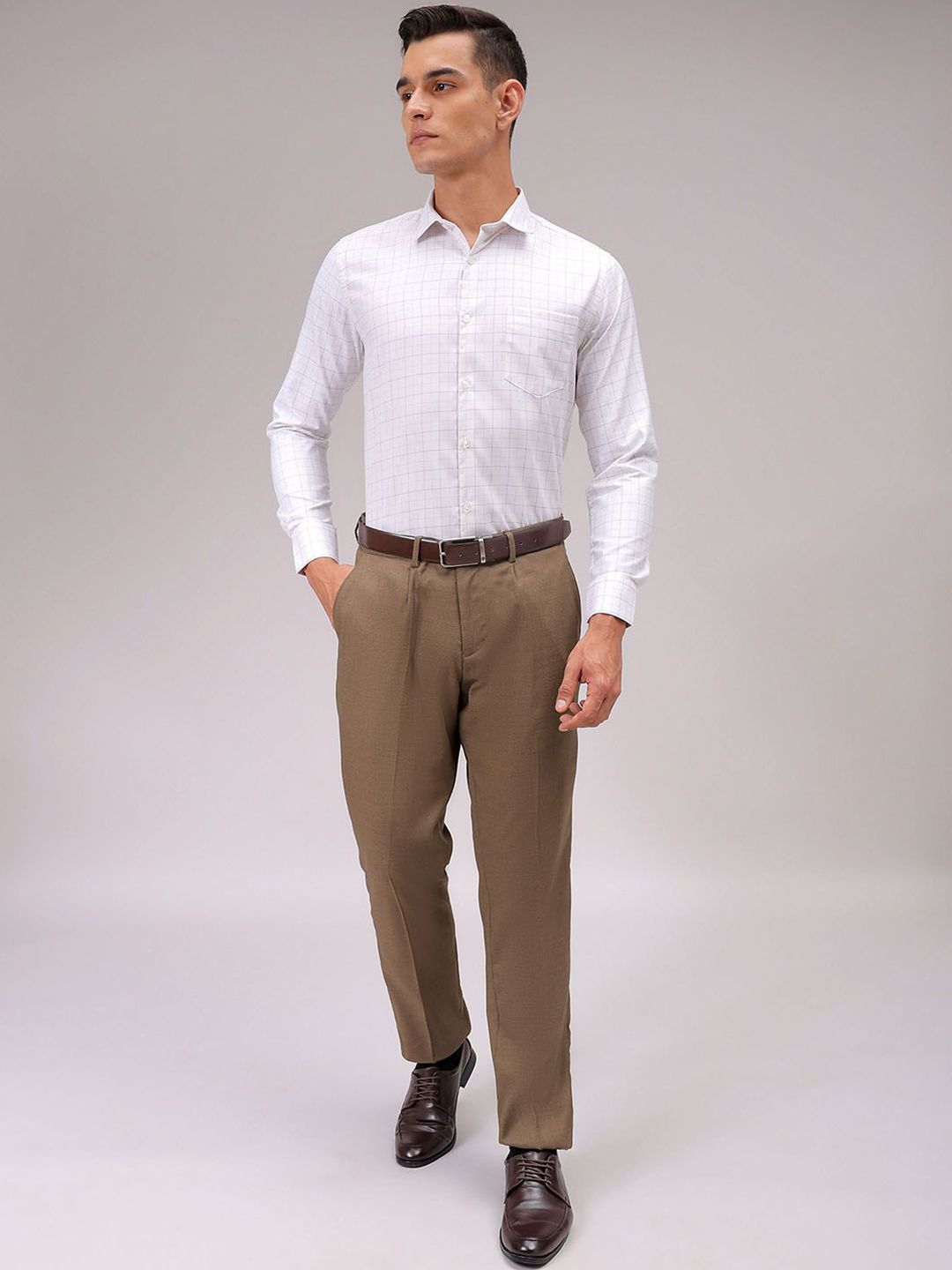 The Indian Garage Co. X Luxe Men Cutaway Collar Checked Slim Fit Formal Shirt