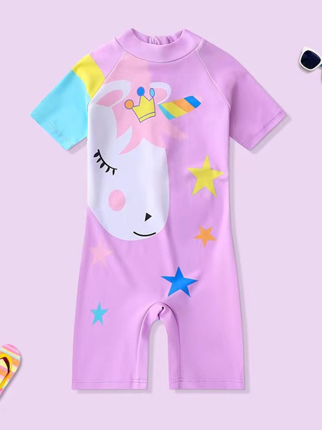 YK Girls Printed Round Neck Legsuit