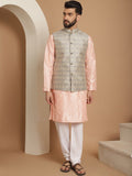 Anouk Embroidered Regular Thread Work Kurta with Churidar & Nehru Jacket