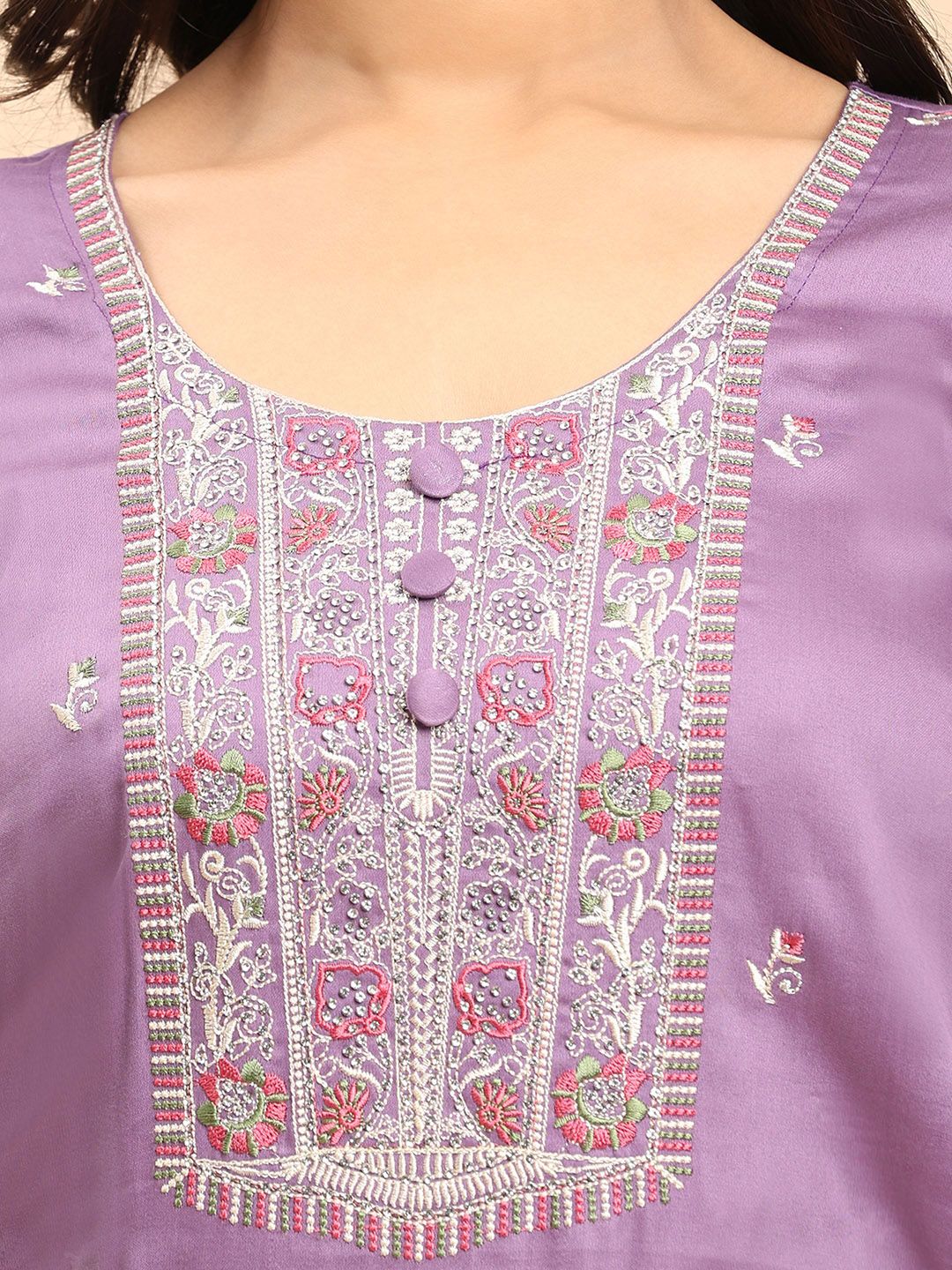 Mamicha Women Floral Embroidered Regular Pure Cotton Kurta with Palazzos & With Dupatta