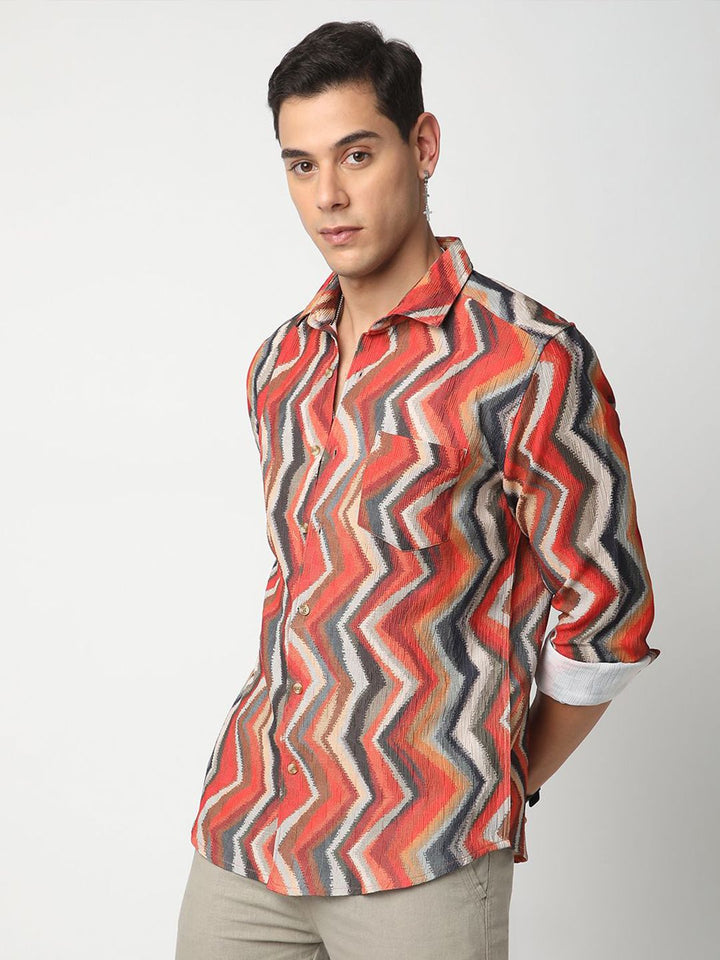 VASTRADO Men Classic Spread Collar Chevron Slim Fit Casual Shirt
