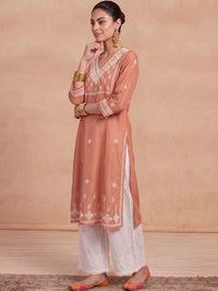 Rumah Wanita Chikankari Sulam Kurta Sutera Chanderi Chikankari