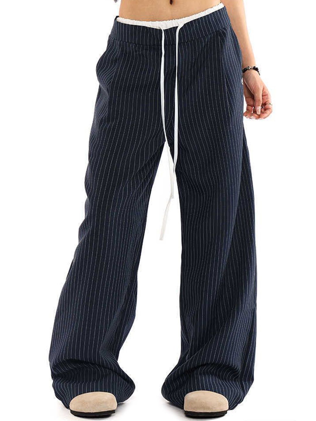 DressBerry Women Striped Mid-Rise Korean Pants Trousers