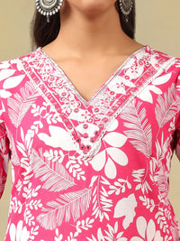 Mamicha Women Floral Printed Regular Mirror Work Pure Cotton Kurta with Trousers & With Dupatta