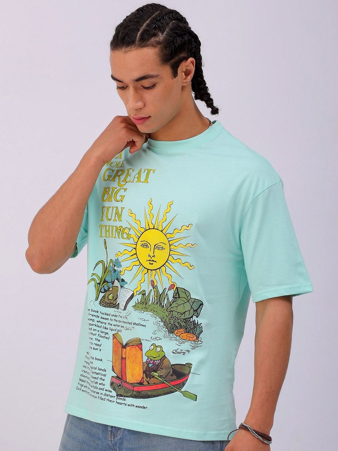 The Indian Garage Co Men Typography Printed Pure Cotton Oversized T-Shirt