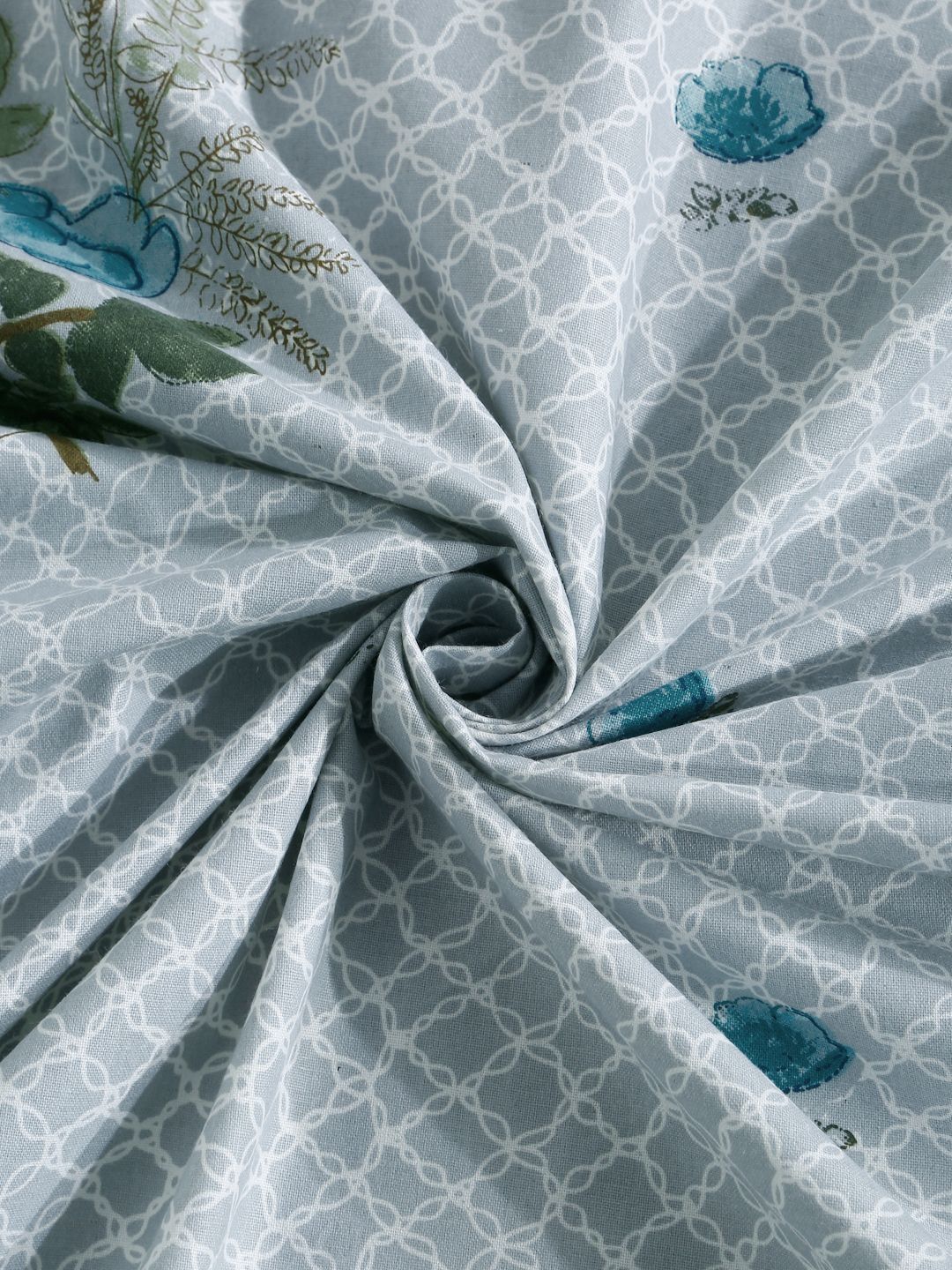Myntra Elegant Homes Grey & Green Floral Pure Cotton 400 TC King Bedsheet Set 2.5m x 2.25m