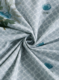 Myntra Elegant Homes Grey & Green Floral Pure Cotton 400 TC King Bedsheet Set 2.5m x 2.25m