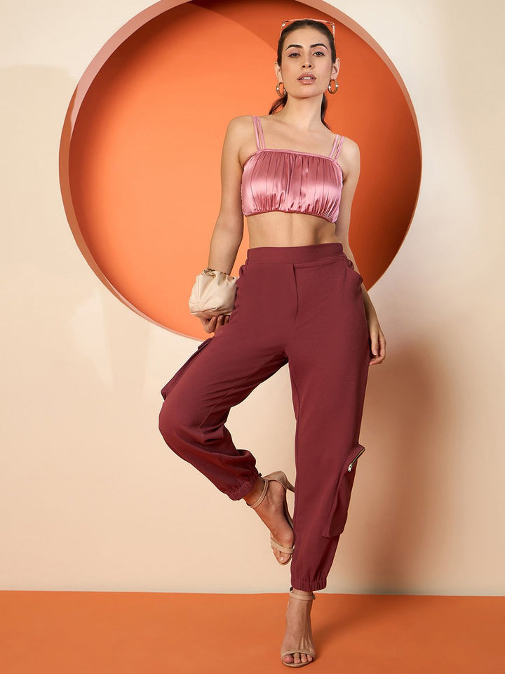 Antheaa Women Smart Mid Rise stretch Cargo Trousers