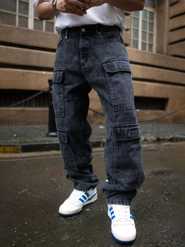 Powerlook Men Loose Baggy Fit Pure Cotton Denim Cargos
