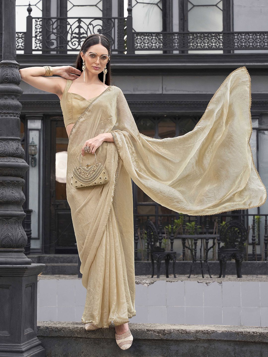 Tikhi Imli Embellished Border Satin Ready To Wear Saree