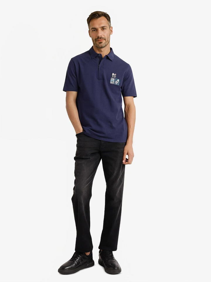 Lelaki Arnab Langka T-Shirt Kolar Polo Bercetak Floral
