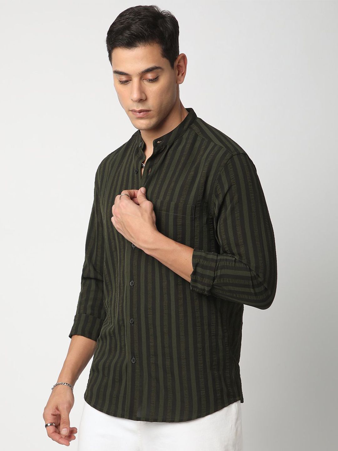 VASTRADO Men Classic Slim Fit Opaque Striped Casual Shirt