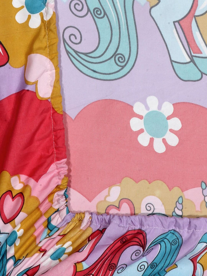 KLOTTHE Pink Conversational Polycotton 300 TC Fitted King Fine Bedsheet dengan 2 Sarung Bantal-98 x 89 inci