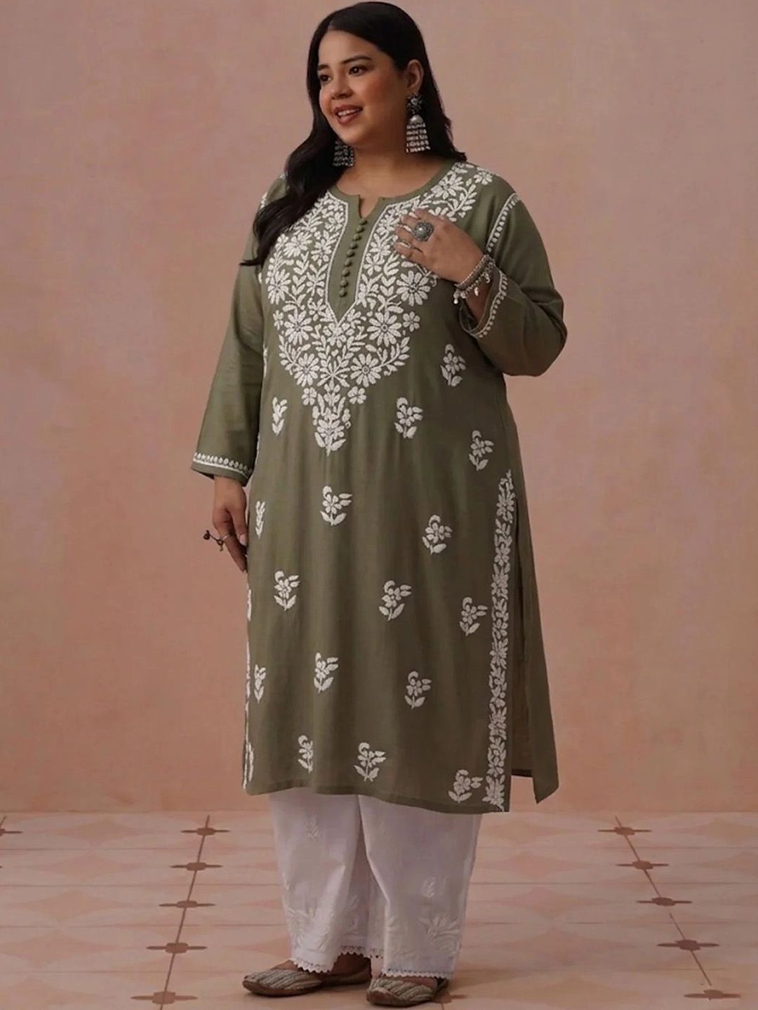 Rumah Wanita Chikankari Kurta Chikankari Sulaman Bunga