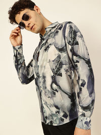 Thomas Scott Men Premium Spread Collar Abstract Printed Cotton Slim Fit Casual Shirt