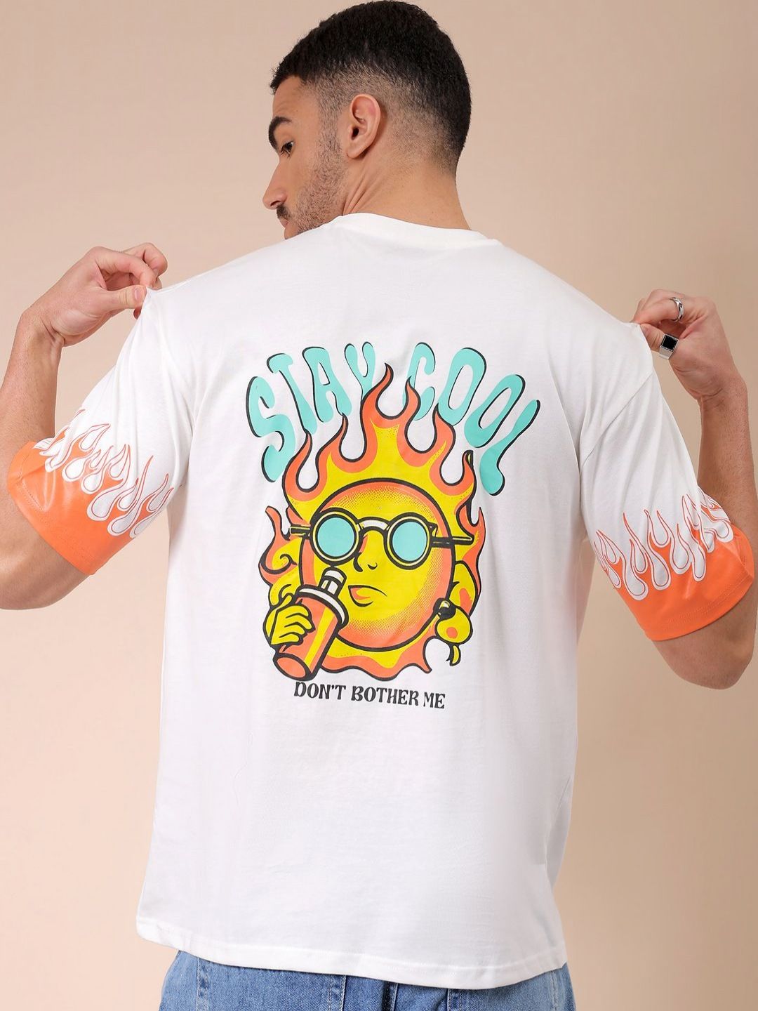 The Indian Garage Co Men Graphic Printed Round Neck Cotton Oversized T-shirt