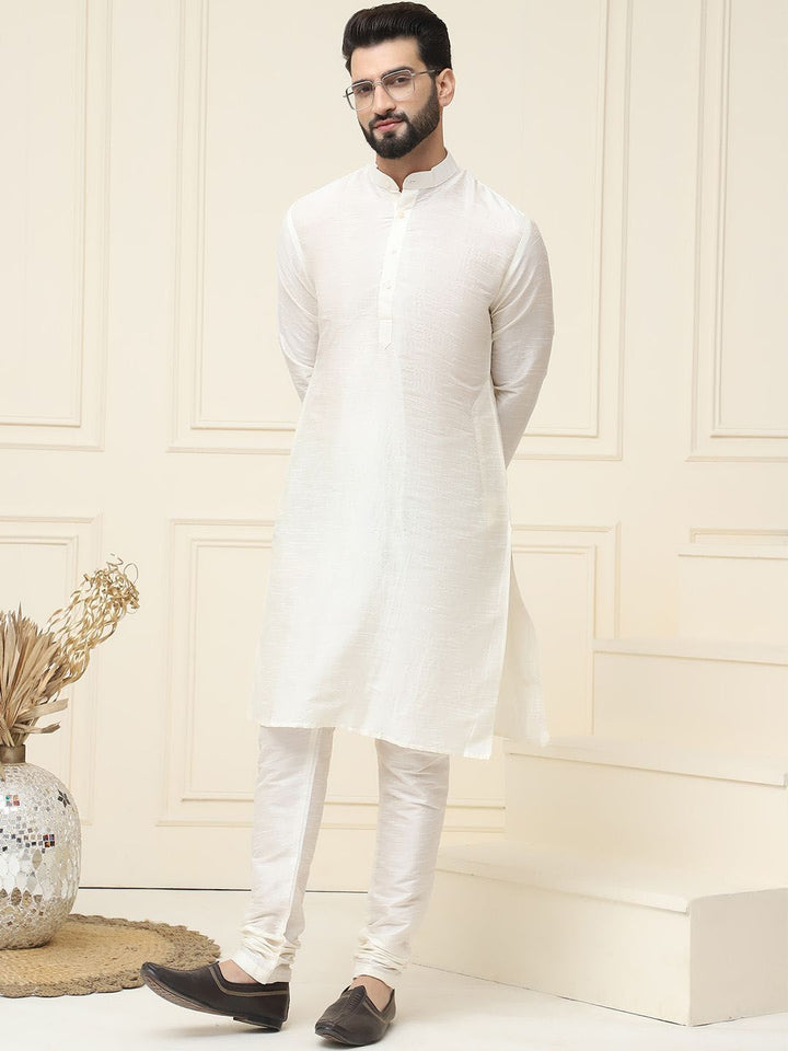 SOJANYA Mandarin Collar Silk Cotton Straight Kurta with Churidar
