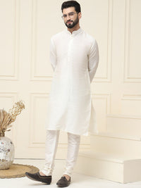 SOJANYA Mandarin Collar Silk Cotton Straight Kurta with Churidar