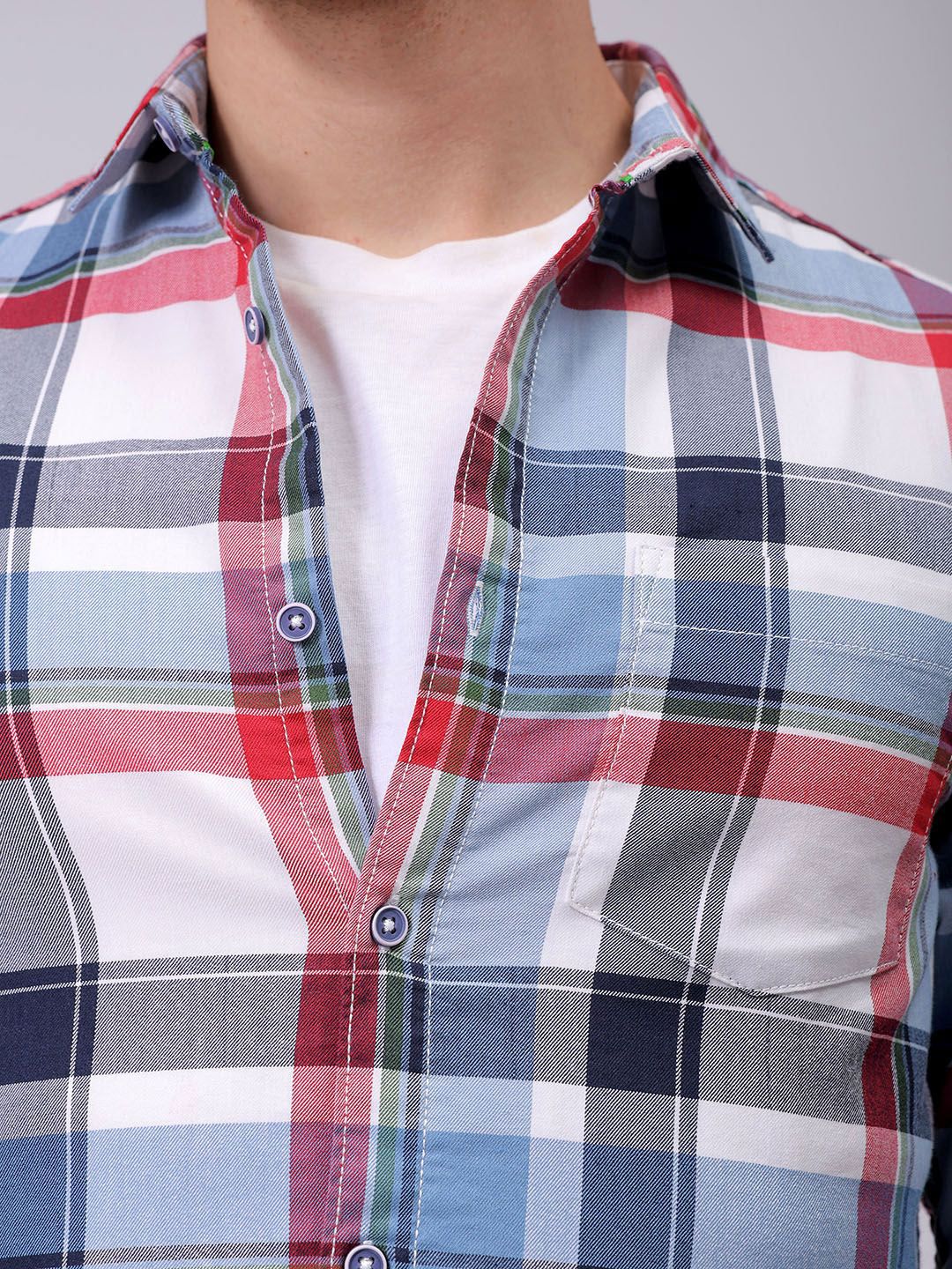 The Indian Garage Co Men Spread Collar Tartan Checked Cotton Slim Fit Casual Shirt