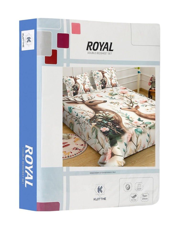 KLOTTHE Cream Animal Printed 400 TC King Superfine Bedsheets