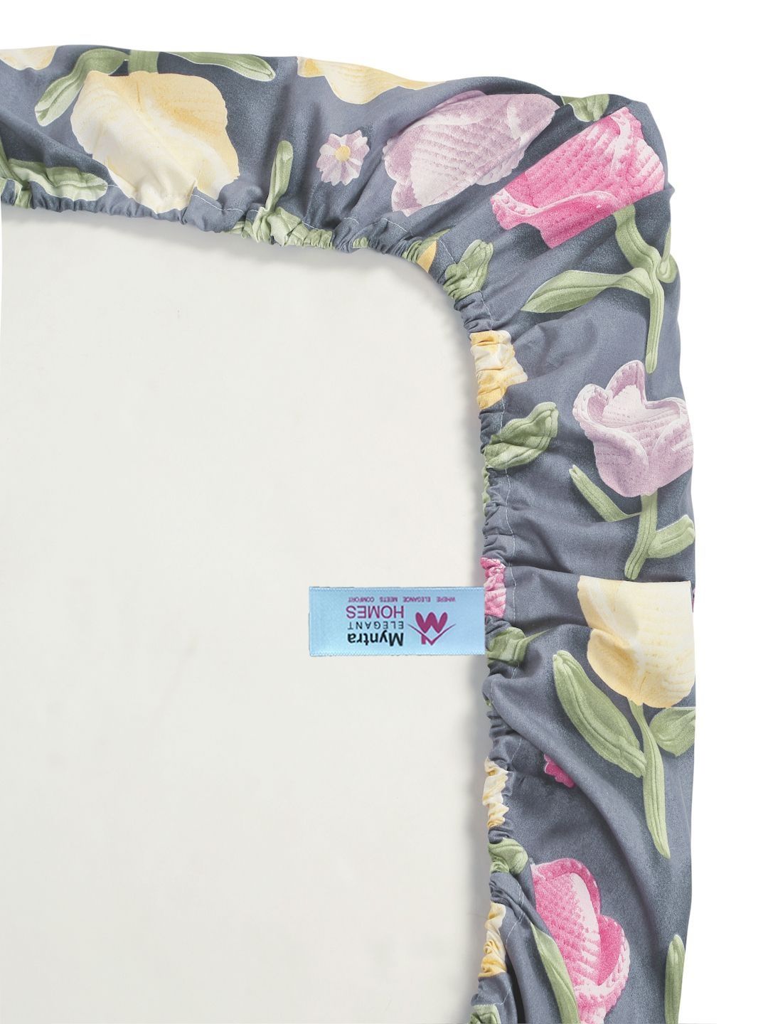 Myntra Elegant Grey Floral Printed Dilengkapi 300 TC 7D Cadar dengan 2 Sarung Bantal