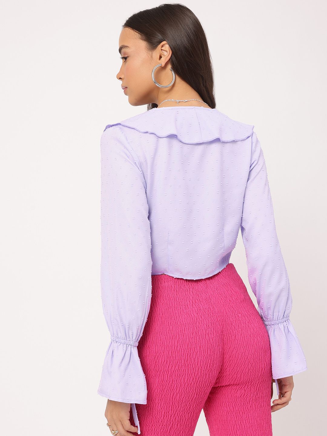 DressBerry Cozy Kawaii Ruffled Dobby Weave Crop Top