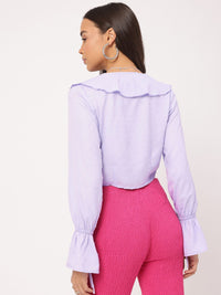 DressBerry Cozy Kawaii Ruffled Dobby Weave Crop Top