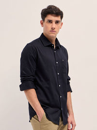 THE BEAR HOUSE Men Spread Collar Solid Cotton Tailored Fit Casual Shirt