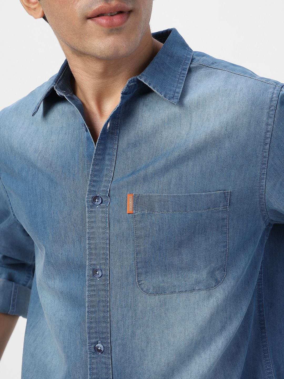 Urbano Fashion Men Spread Collar Solid Denim Casual Shirt