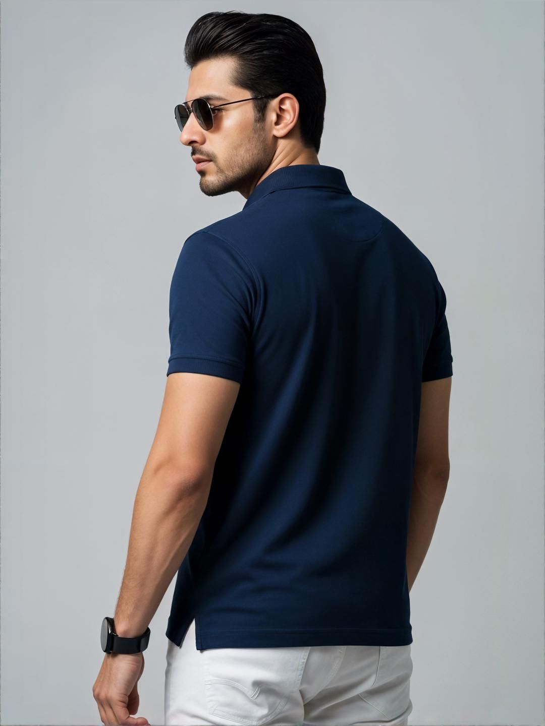 ADRO Men Navy Blue Cotton Tshirts