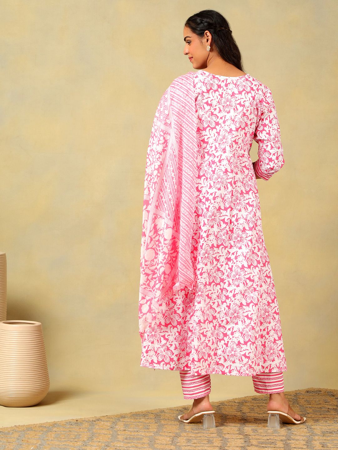 Kurta Kapas Tulen Mamicha Wanita Bercetak Bunga Biasa dengan Seluar & Dengan Dupatta