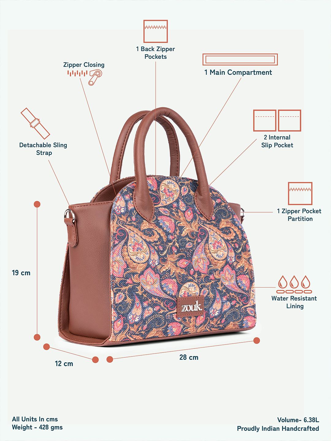 ZOUK Women Floral Printed Swagger Handheld Bag