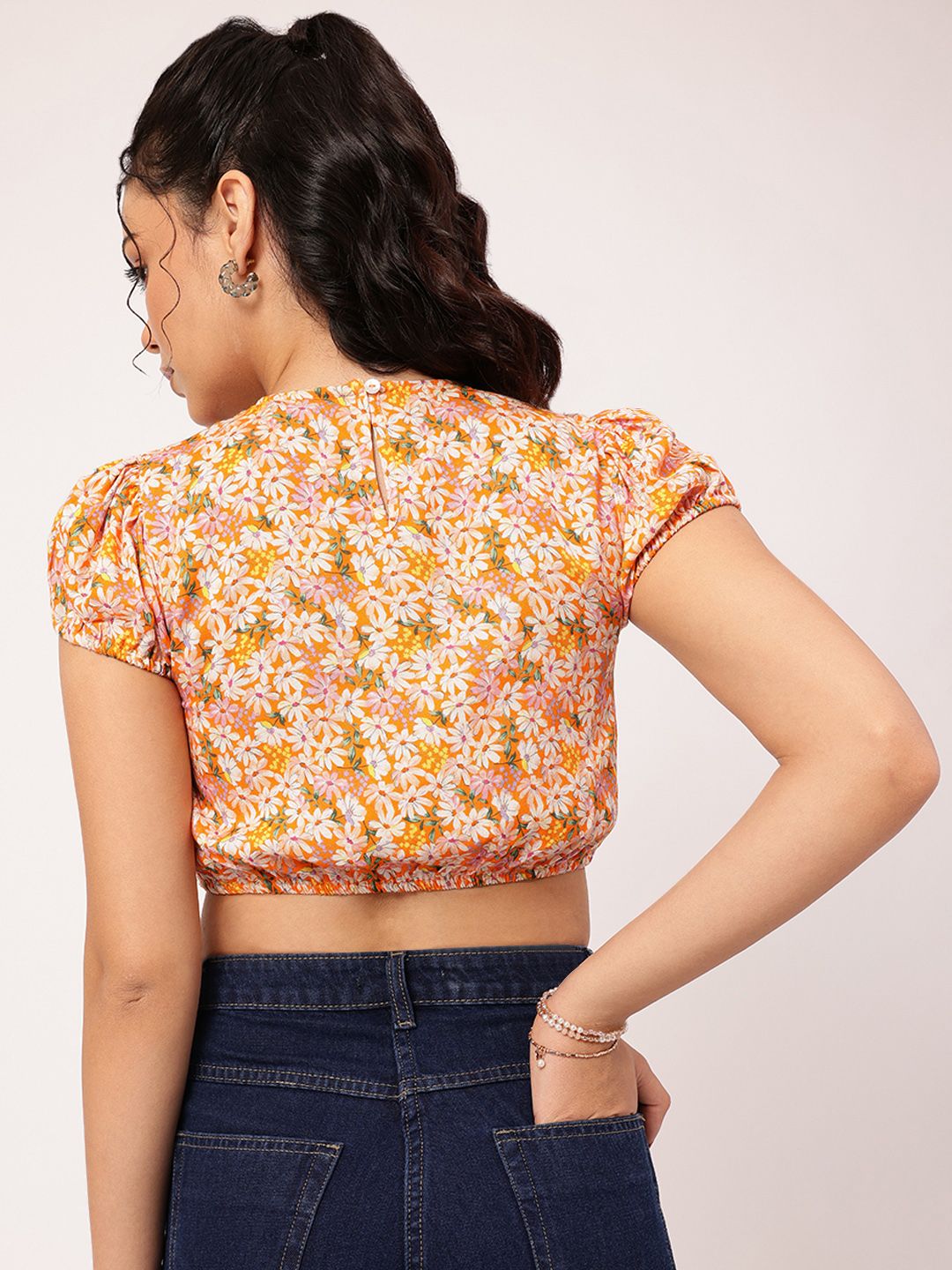 DressBerry Floral Printed Blouson Crop Top