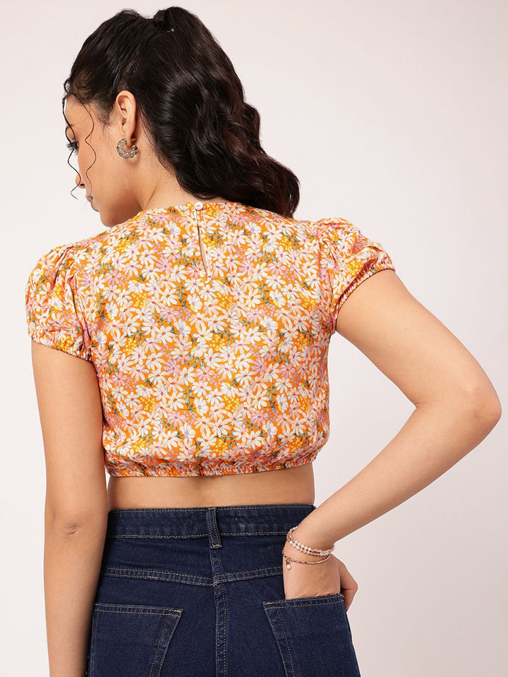 DressBerry Floral Printed Blouson Crop Top