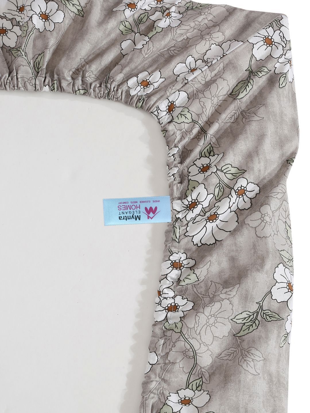 Myntra Elegant Homes Grey & White Floral 400 TC Single Bedsheet with 1 Pillow Covers