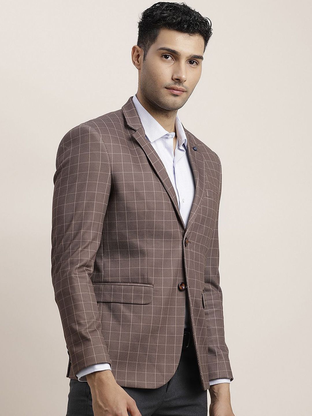 Turtle Checked Single-Breasted Causal Blazer